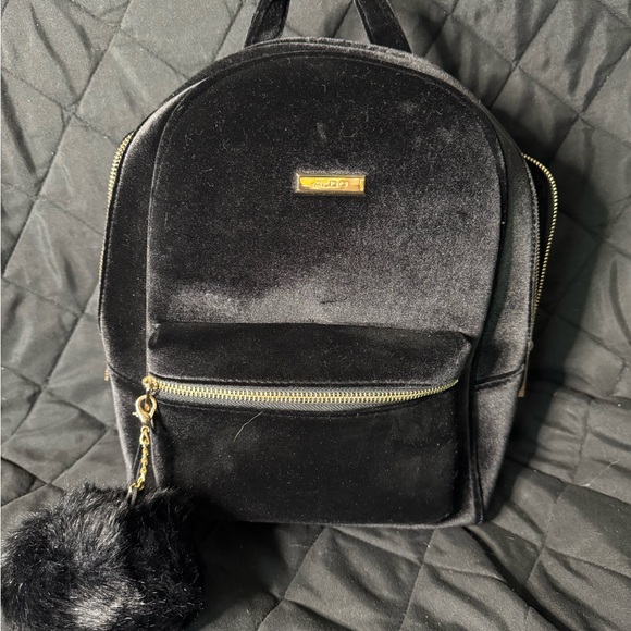 Aldo Black Velvet Backpack with Gold Accents - Picture 1 of 3